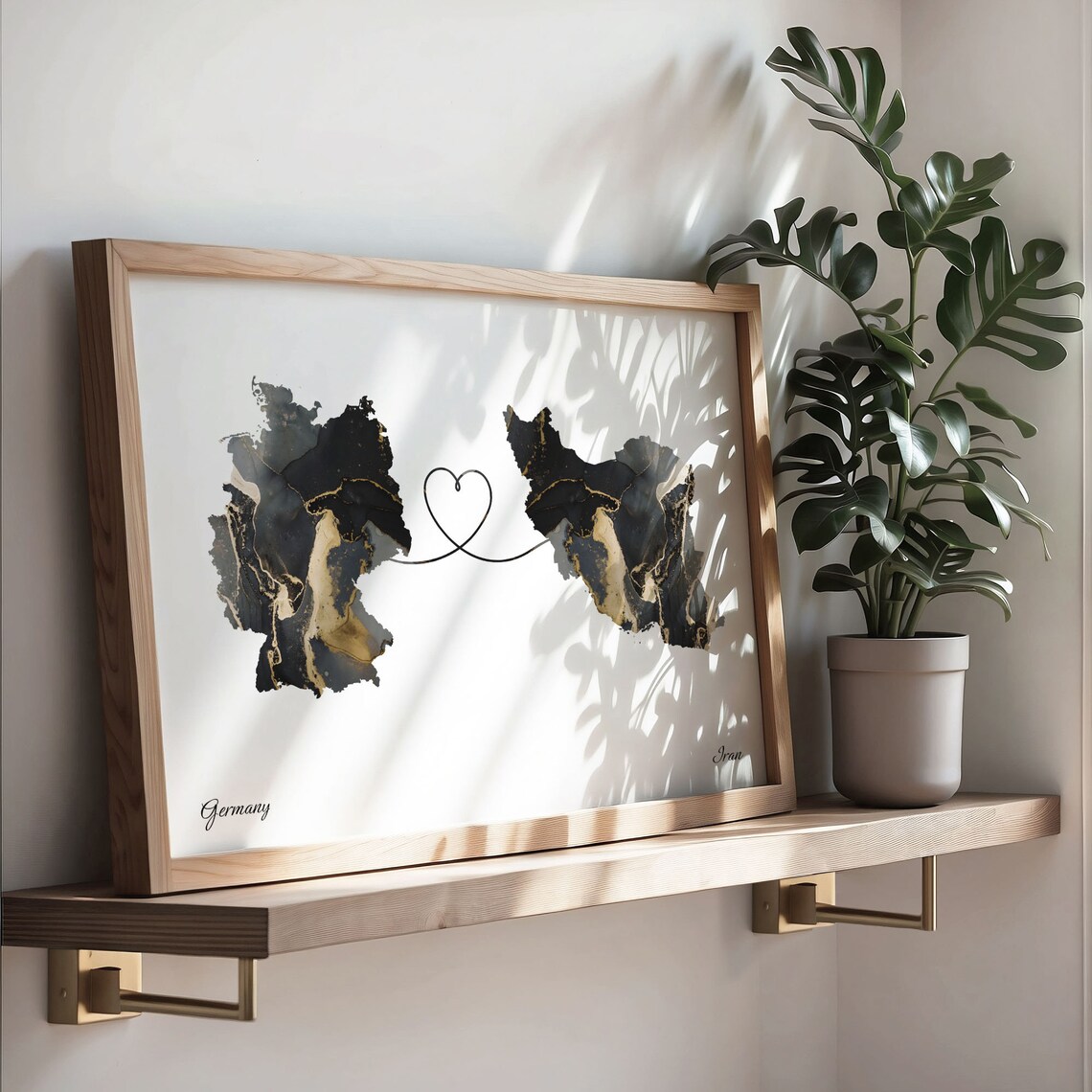 Germany Iran Love Heart Marble Map Couple Long Distance Poster - Image 3