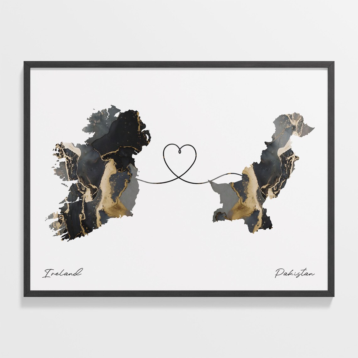 Elegant Ireland and Pakistan Marble Map Heart Long Distance Poster