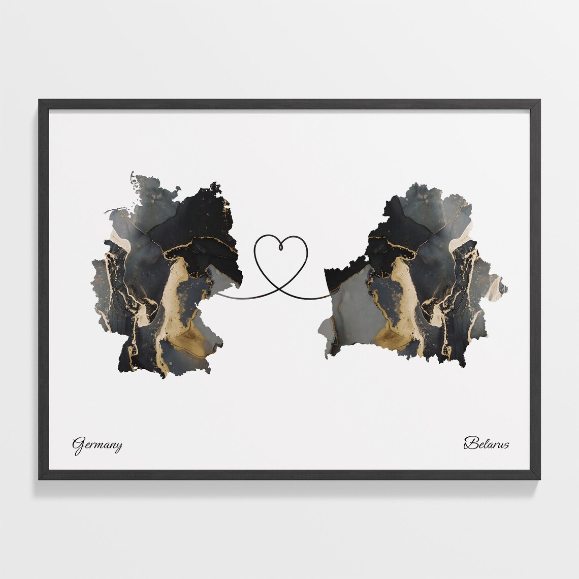 Germany and Belarus Heart Connection Black and Gold Marble Poster