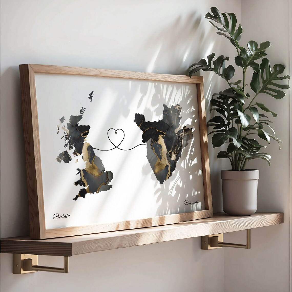 Britain to Burundi Heart Connected Long Distance Marble Map Poster - Image 3