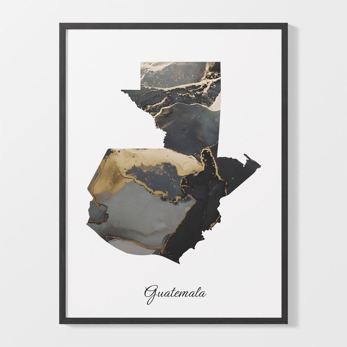 Guatemala Black and Gold Marble Country Map Elegant Decor Poster