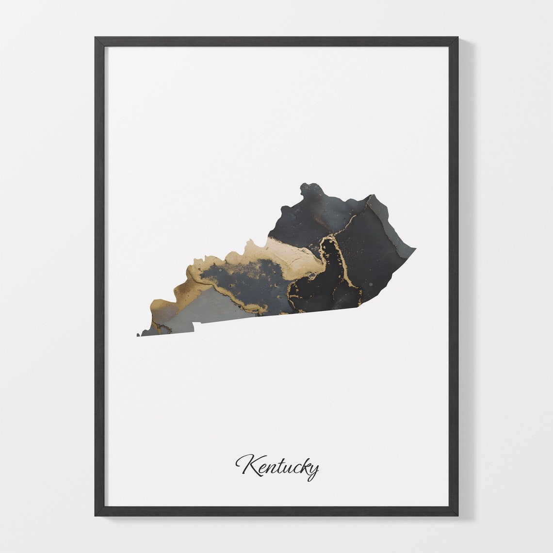 Kentucky Black Gold Marble State Map Art Elegant Wall Decor Poster