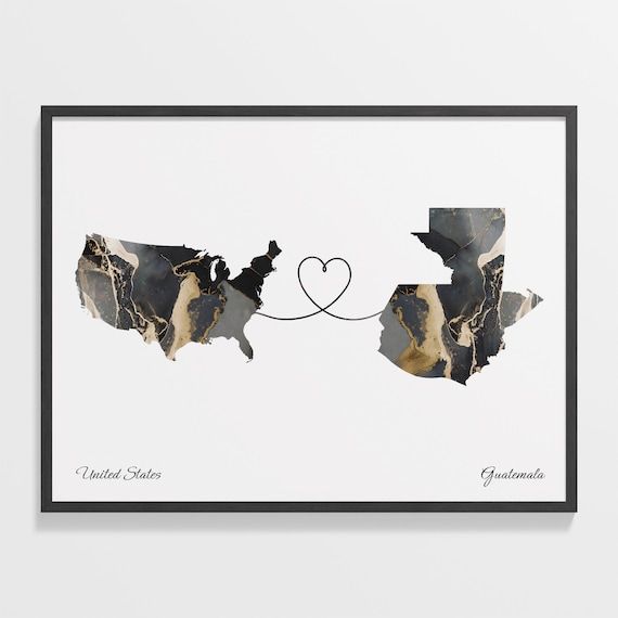 USA to Guatemala Map Poster, Long Distance Travel Print