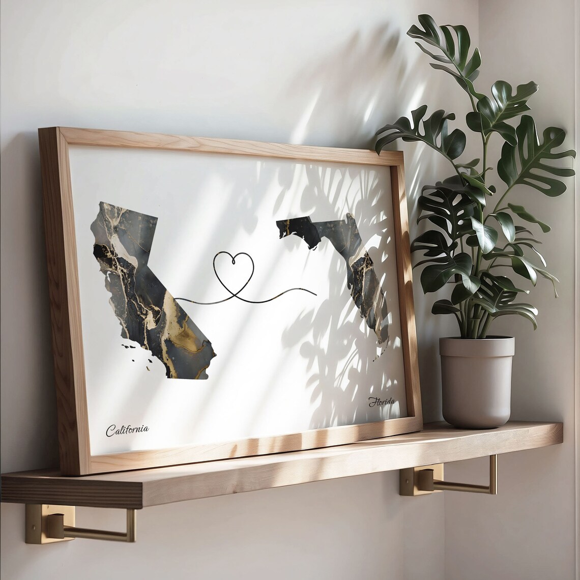 California and Florida Marble Map Heart Long Distance Poster - Image 4