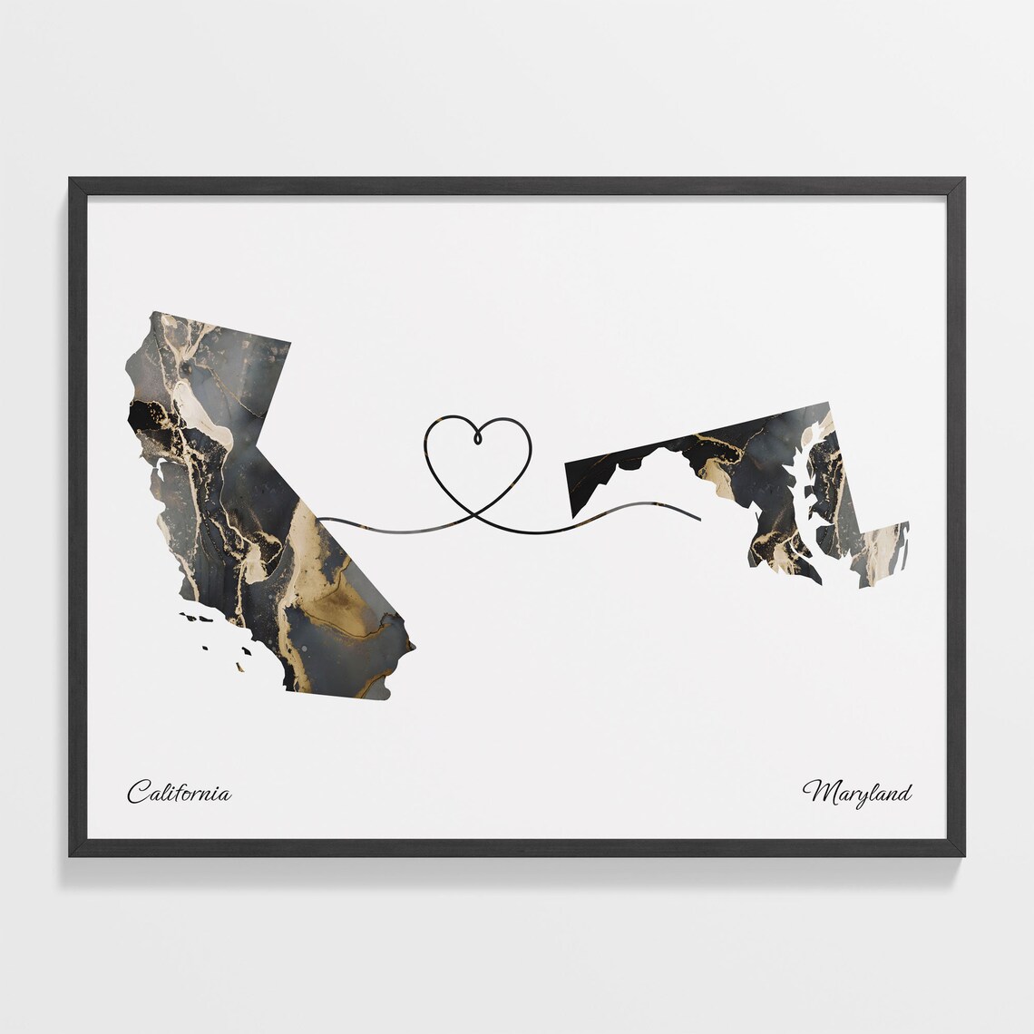 California To Maryland Map Poster, Travel Art Print