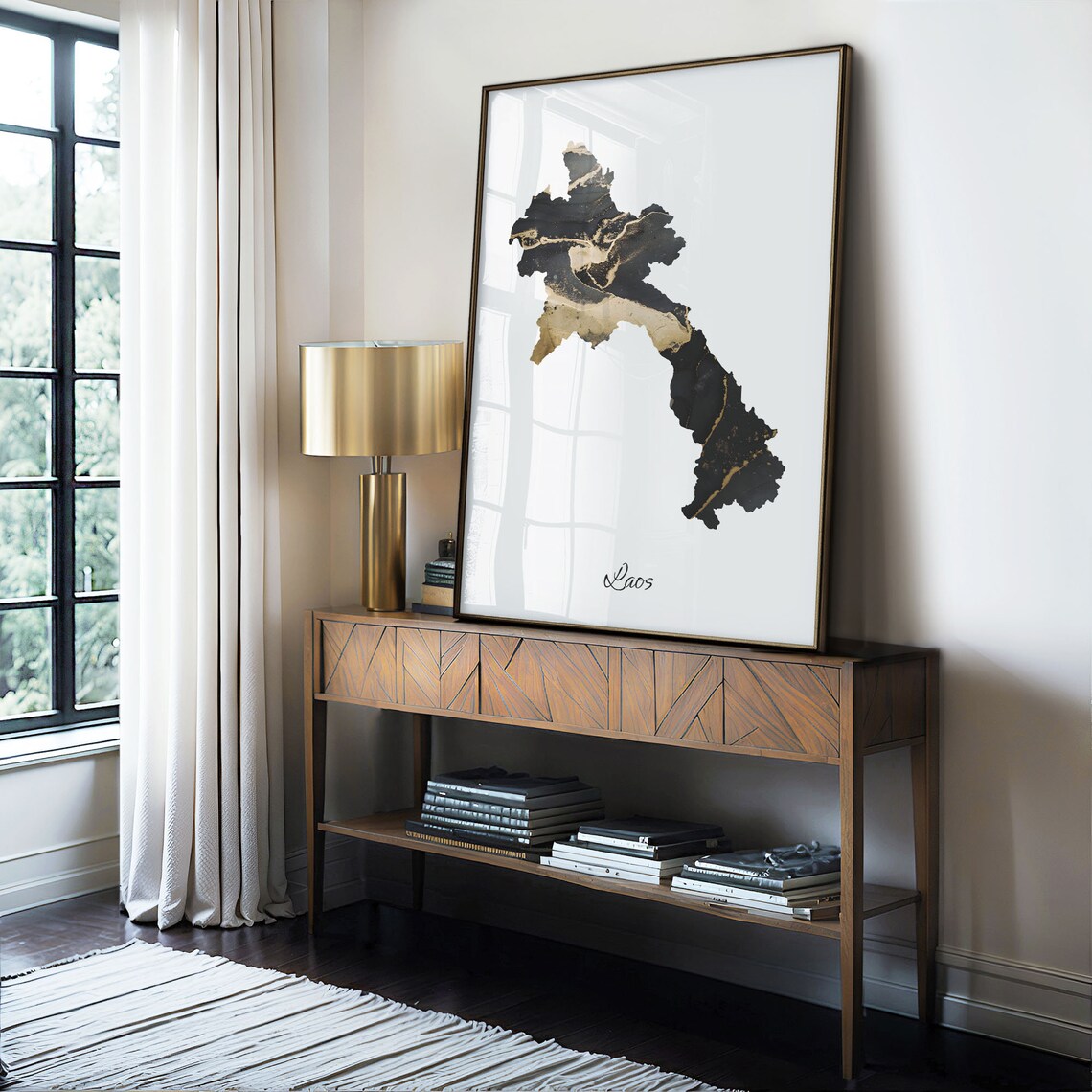 Laos Modern Black Gold Marble Country Map Office Wall Decor Art Poster - Image 4