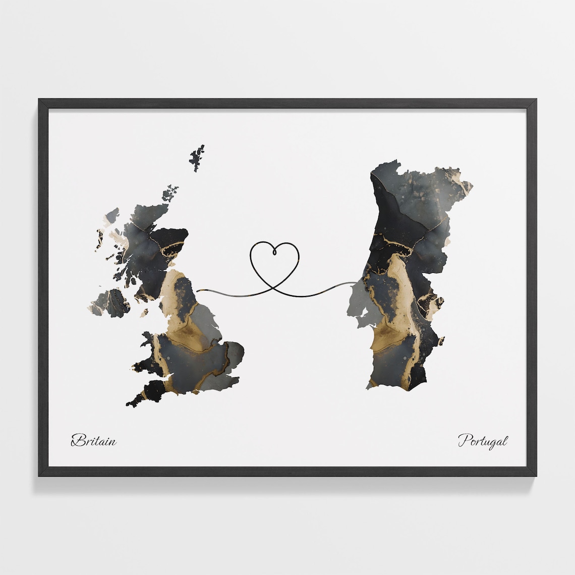 Britain To Portugal Map Poster, Travel Wall Art