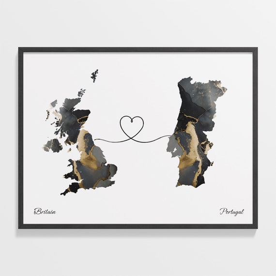 Britain To Portugal Map Poster, Travel Wall Art