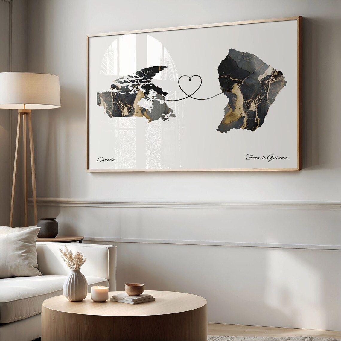 Canada French Guiana Marble Map Heart Long Distance Gift Poster - Image 2