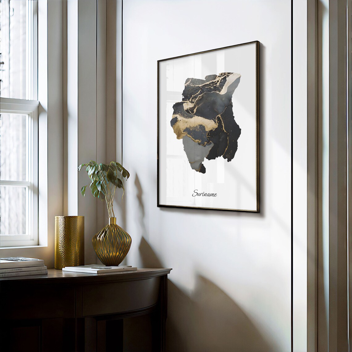 Suriname Black And Gold Marble Map Minimalist Elegant Art Poster - Image 3