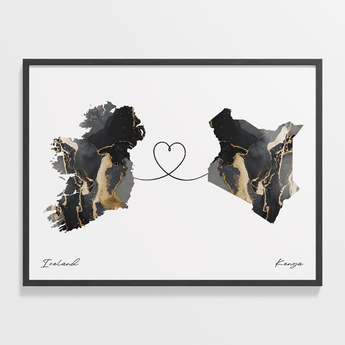 Ireland to Kenya Two Countries Map Travel Poster