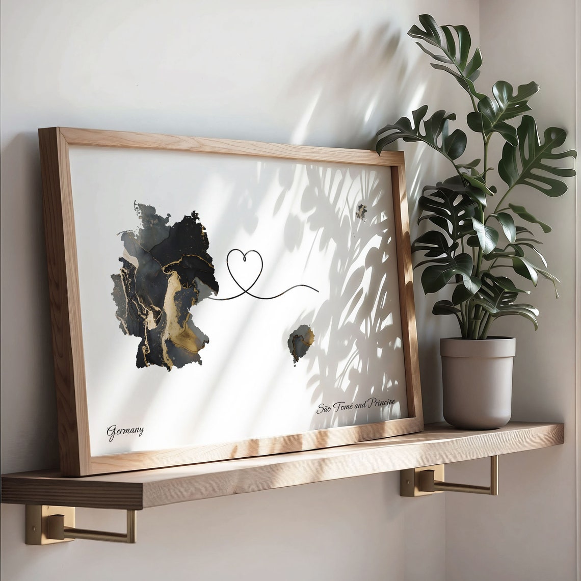 Germany Sao Tome and Principe Marble Heart Map Couple Poster - Image 3