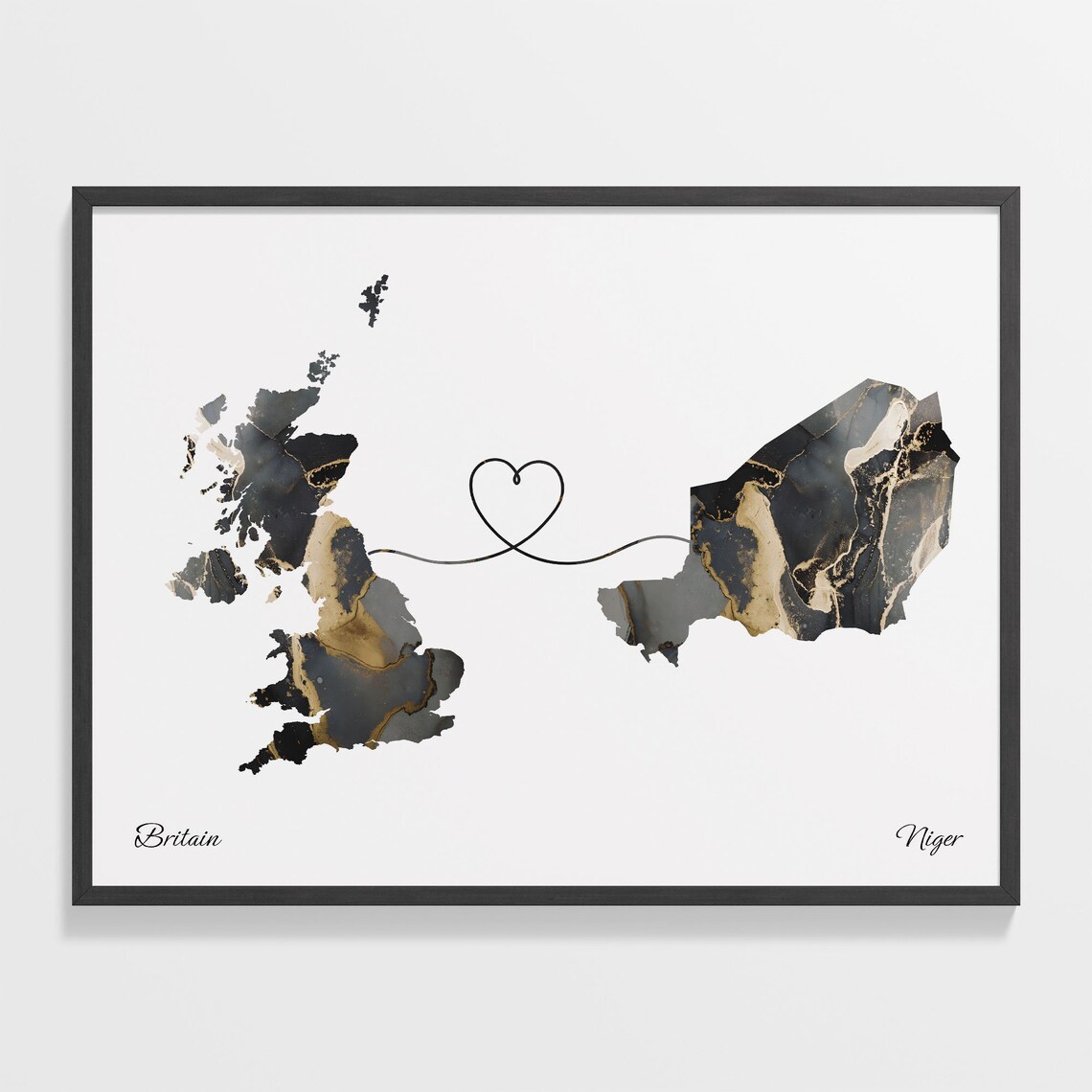 Britain and Niger Heart Connection Black and Gold Marble Poster