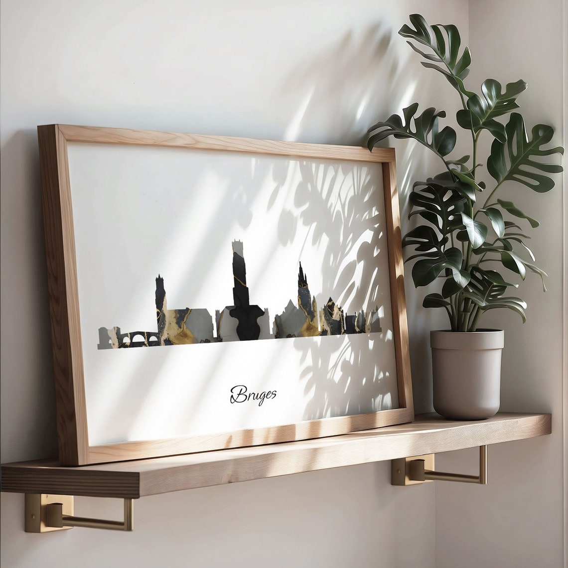 Bruges Belgium Black Gold Marble Medieval Skyline Silhouette Poster - Image 3