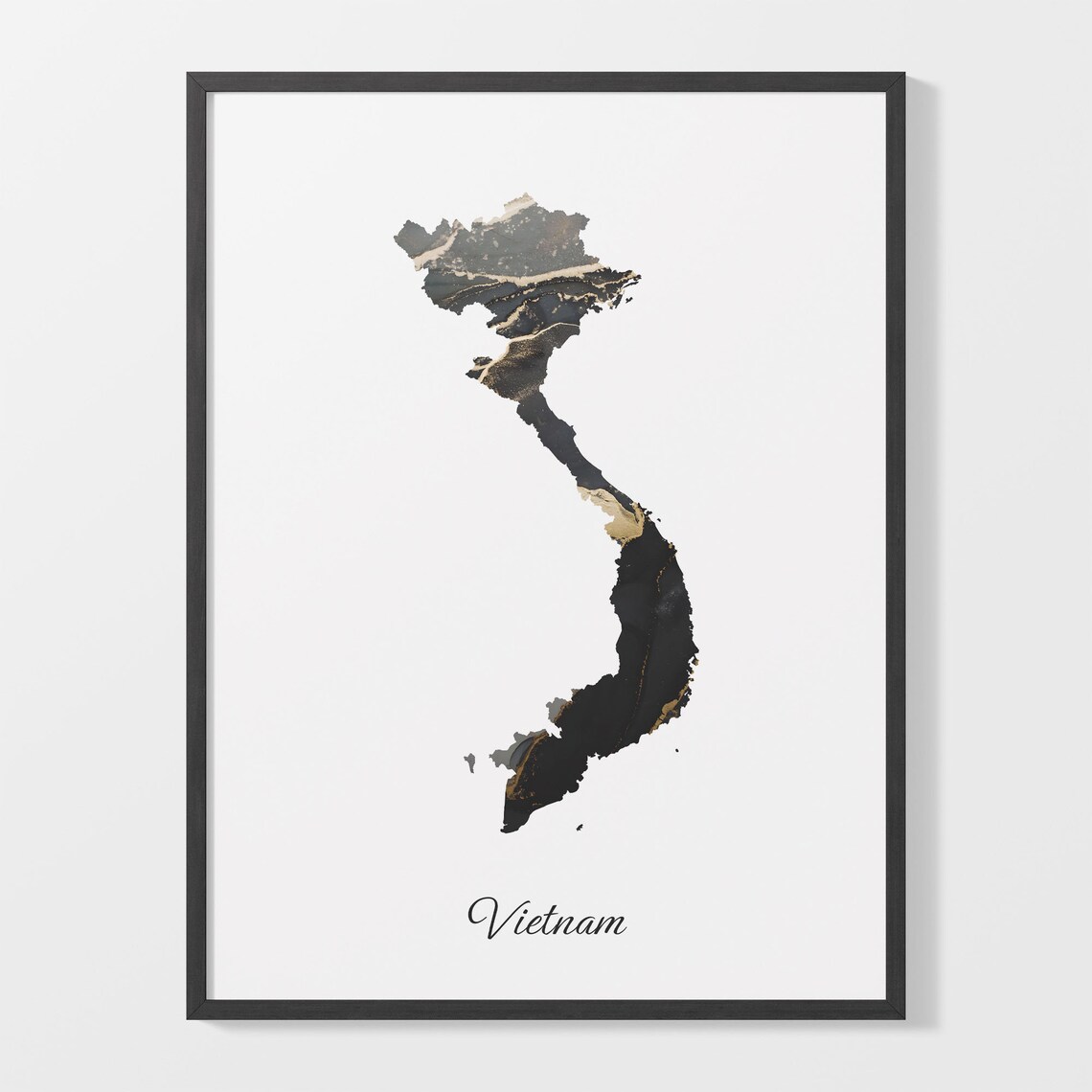Vietnam Elegant Black Gold Marble Country Map Home Decor Art Poster