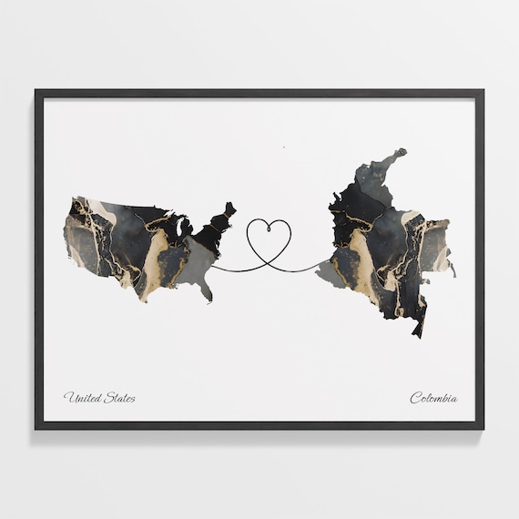 USA to Colombia Map Poster, Travel Wall Art Print