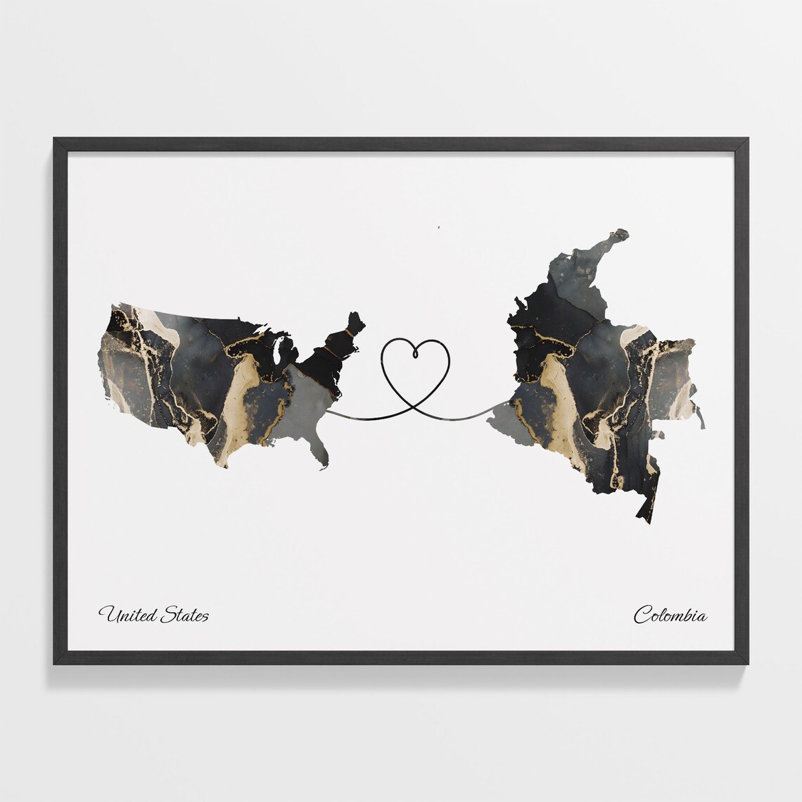 USA to Colombia Map Poster, Travel Wall Art Print