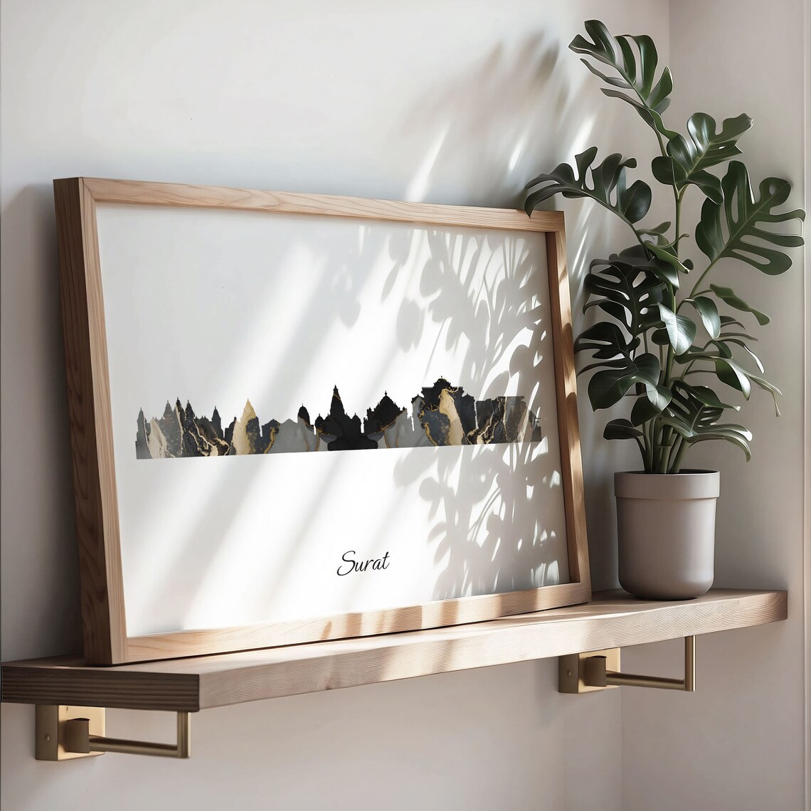 Surat India Black Gold Marble City Skyline Silhouette Art Poster - Image 3