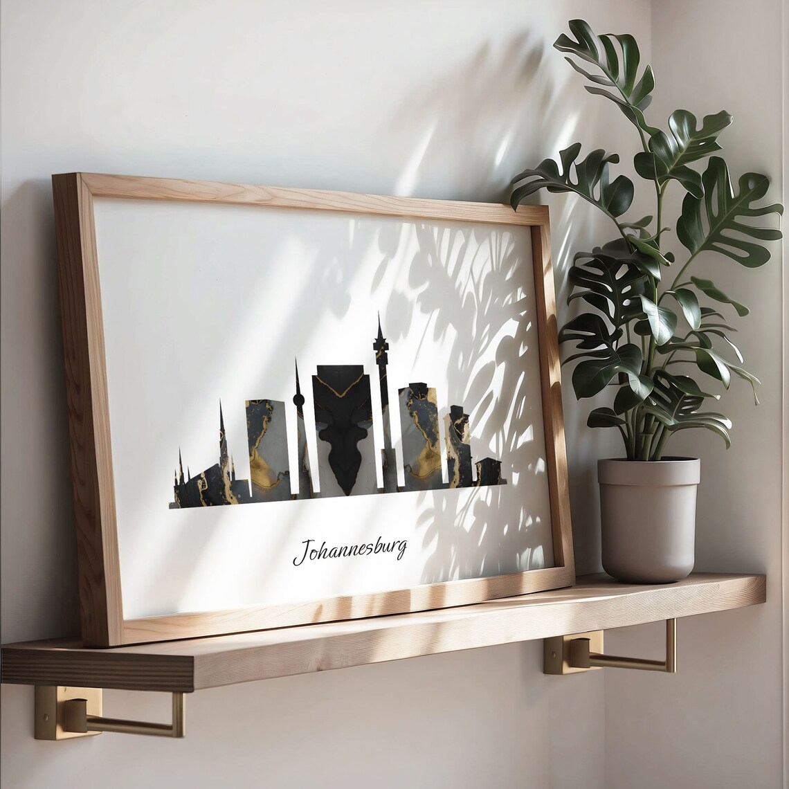 Elegant Johannesburg Black and Gold Marble City Skyline Poster - Image 3