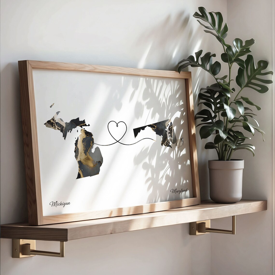 Michigan to Maryland Black Marble State Map Long Distance Love Poster - Image 3