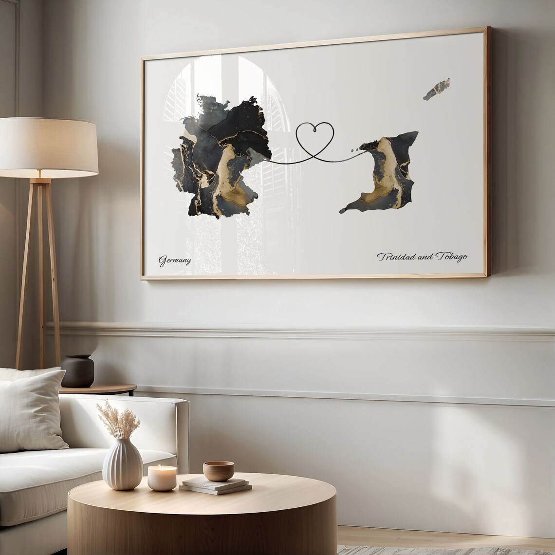 Germany to Trinidad and Tobago Marble Heart Map Long Distance Poster - Image 2