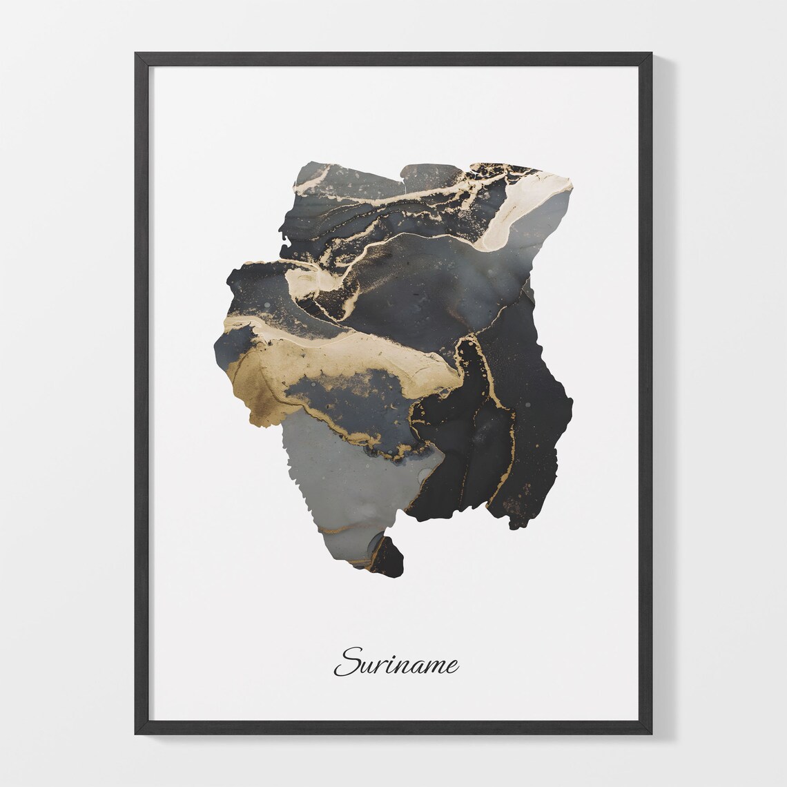Suriname Black And Gold Marble Map Minimalist Elegant Art Poster
