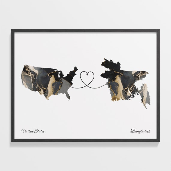 USA to Bangladesh Map Travel Poster, New Home Gift