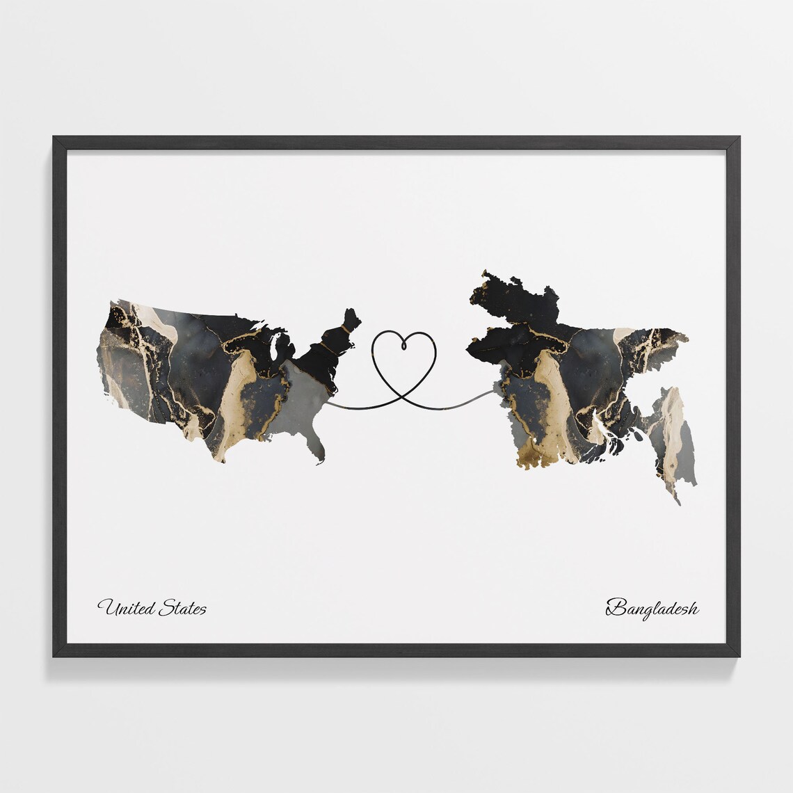 USA to Bangladesh Map Travel Poster, New Home Gift