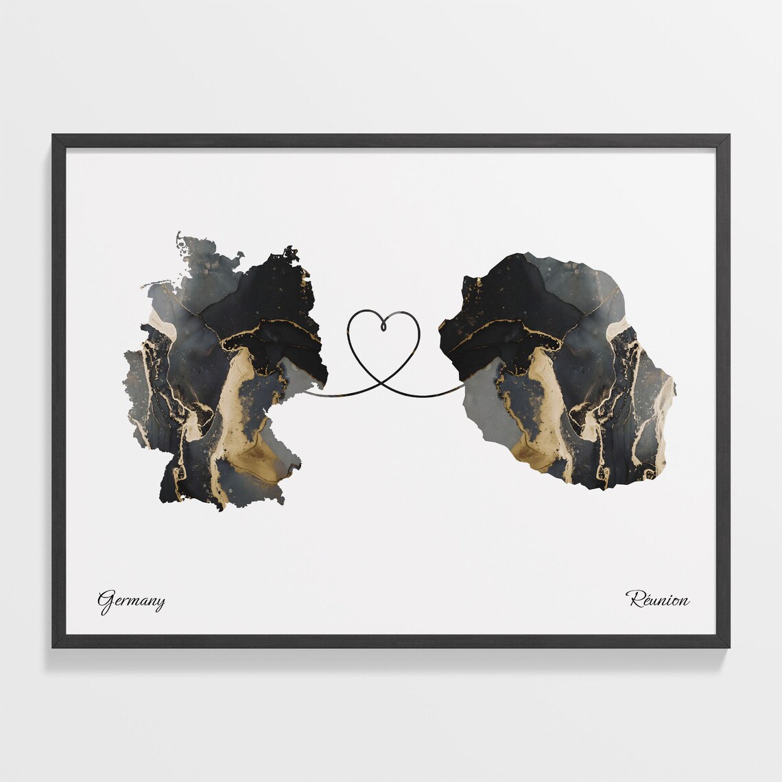 Germany and Réunion Marble Heart Map Long Distance Love Poster