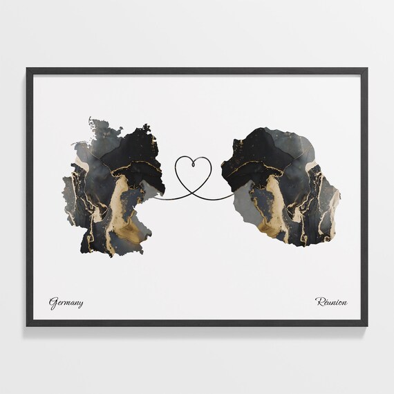 Germany and Réunion Marble Heart Map Long Distance Love Poster