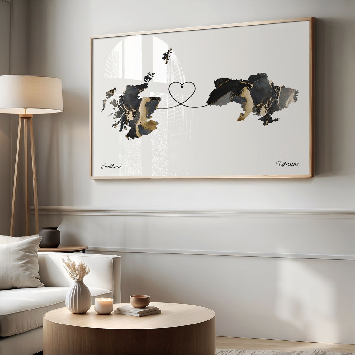 Scotland Ukraine Long Distance Love Black Gold Marble Map Poster - Image 2