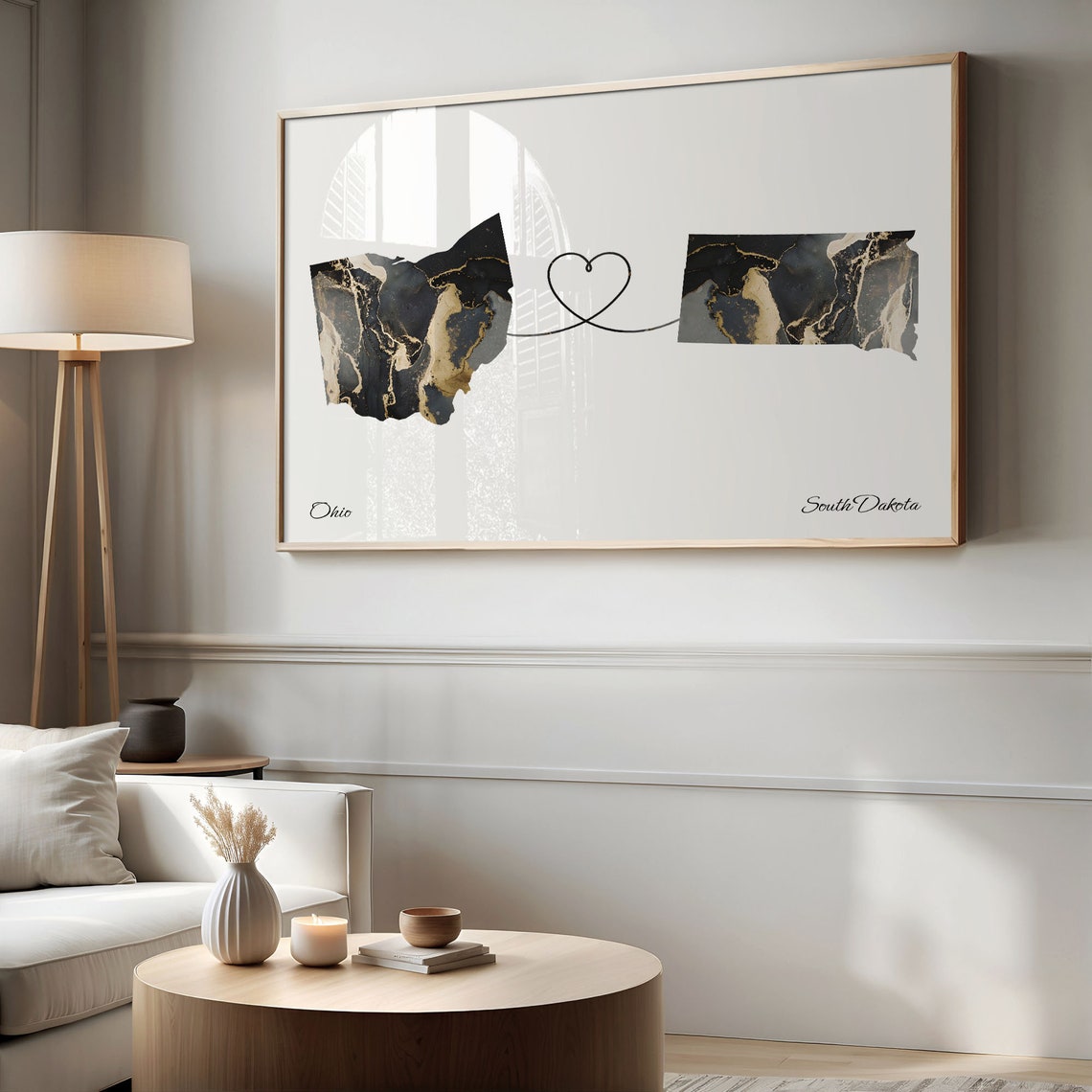 Ohio to South Dakota Two State Long Distance Heart Marble Map Poster - Image 2