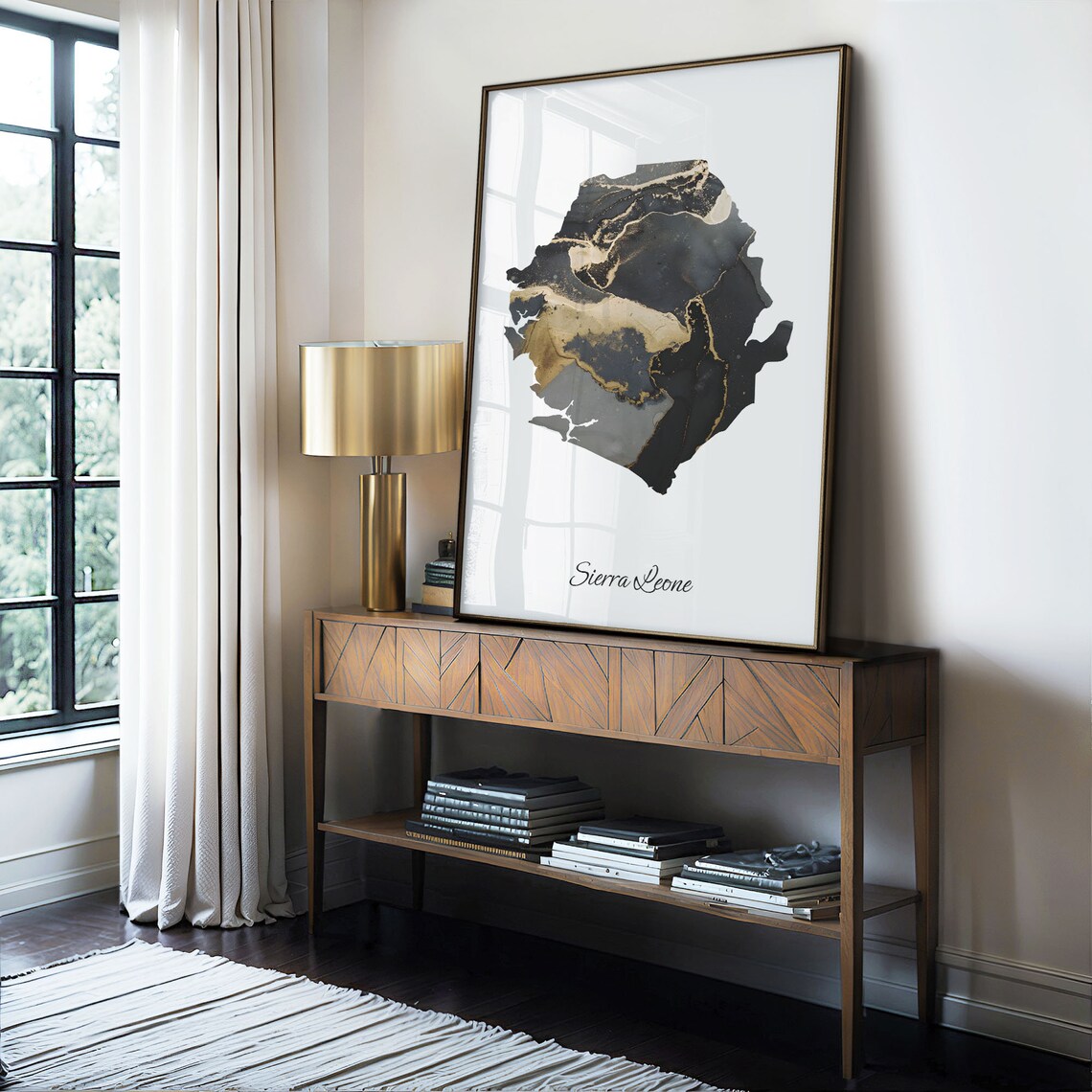 Elegant Sierra Leone Black and Gold Marble Country Map Poster for Home - Image 4