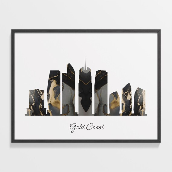 Gold Coast Australia Black Gold Marble Skyline Silhouette Cityscape Poster