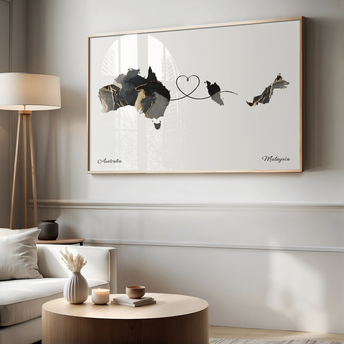 Australia To Malaysia Marble Heart Map Two Country Long Distance Gift Poster - Image 2