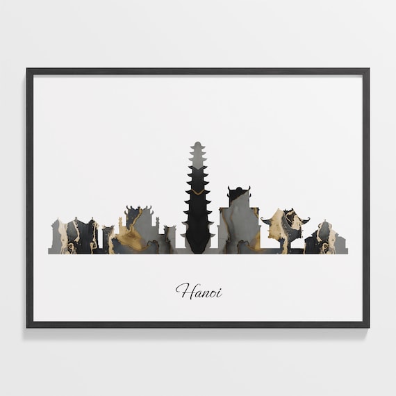 Hanoi Vietnam Marble Skyline Black Gold Minimalist Cityscape Poster