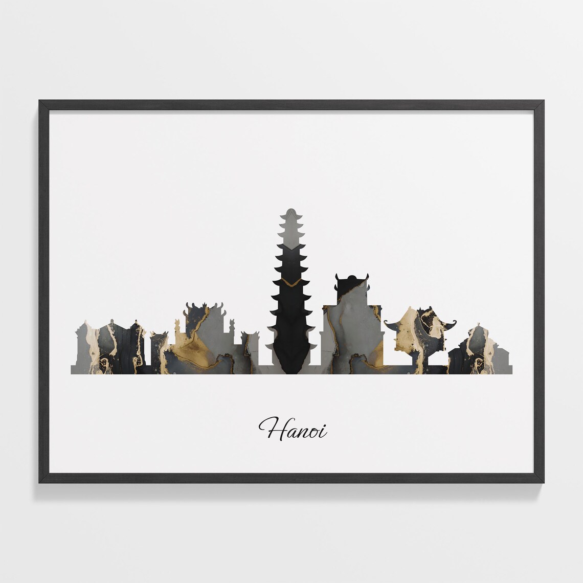 Hanoi Vietnam Marble Skyline Black Gold Minimalist Cityscape Poster
