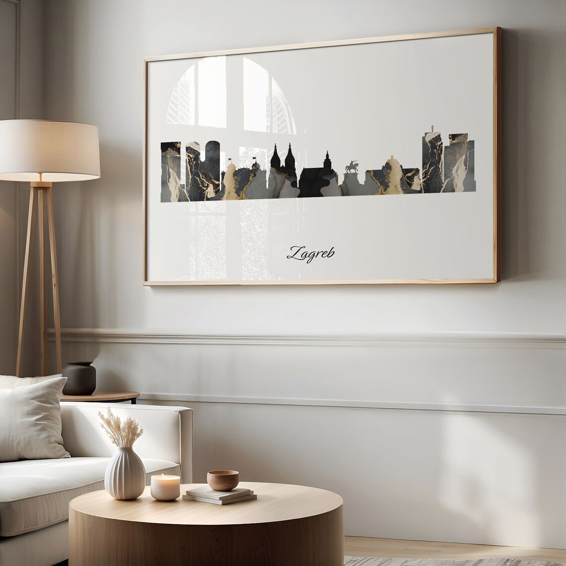 Zagreb Croatia Black and Gold Marble Skyline Silhouette Art Poster - Image 2