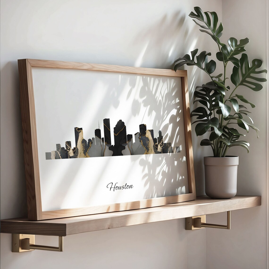 Houston Skyline Minimalist Black Gold Marble Cityscape Art Poster - Image 3