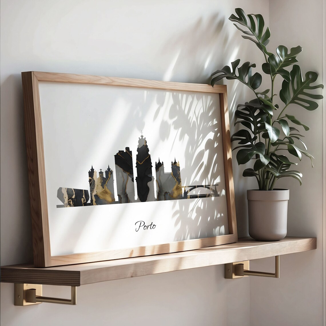 Porto Portugal Black Gold Marble Skyline Bridge Church Silhouette Poster - Image 3