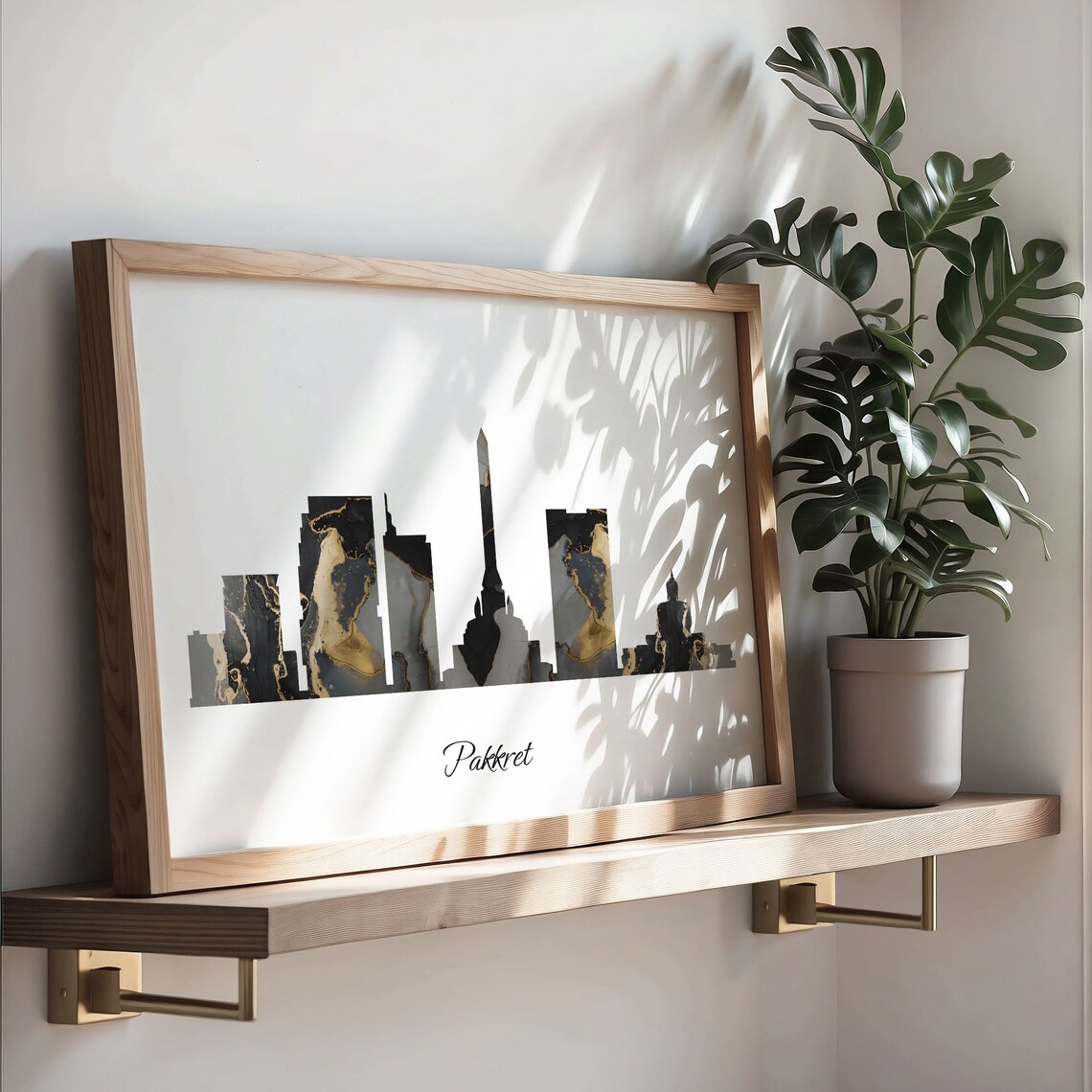 Pakkret Thailand Black Gold Marble Skyline Silhouette Art Poster - Image 3