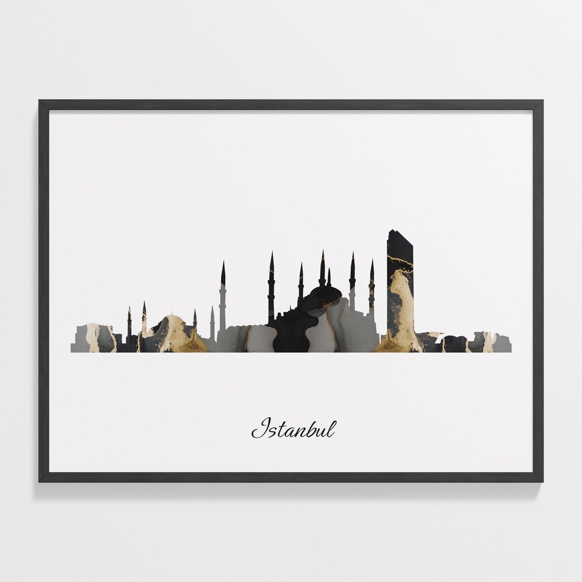 Istanbul Turkey Black Gold Marble Mosque Minaret Skyline Poster