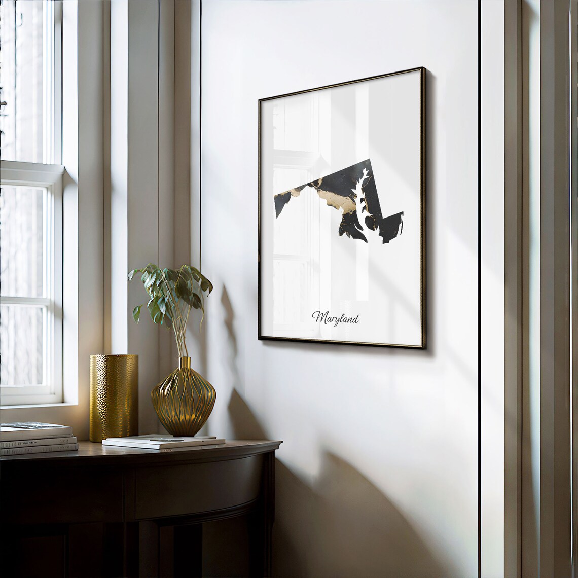 Maryland Black And Gold Marble Map Minimalist Elegant Art Poster - Image 3