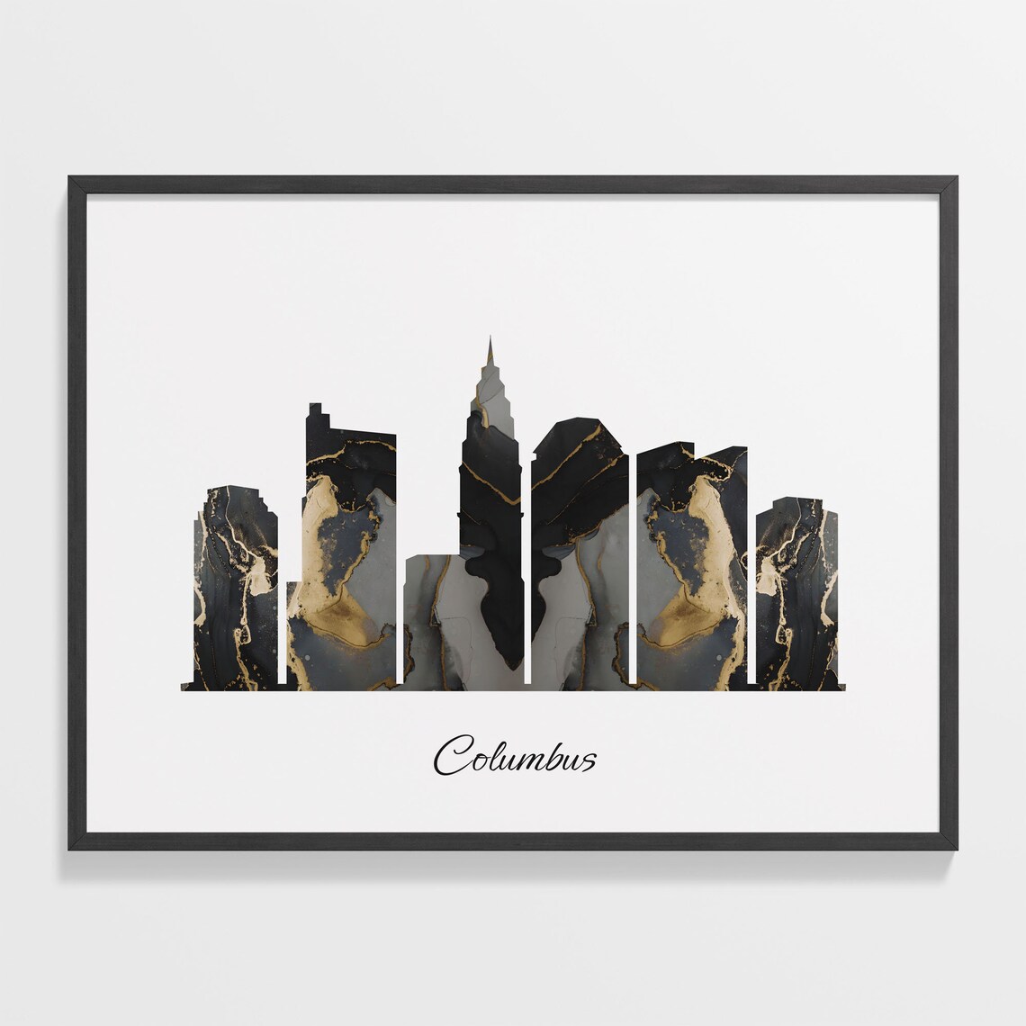 Columbus Black Gold Marble Skyline Silhouette Cityscape Poster