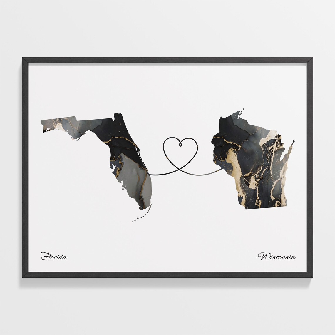 Florida To Wisconsin Map Poster, Travel Art