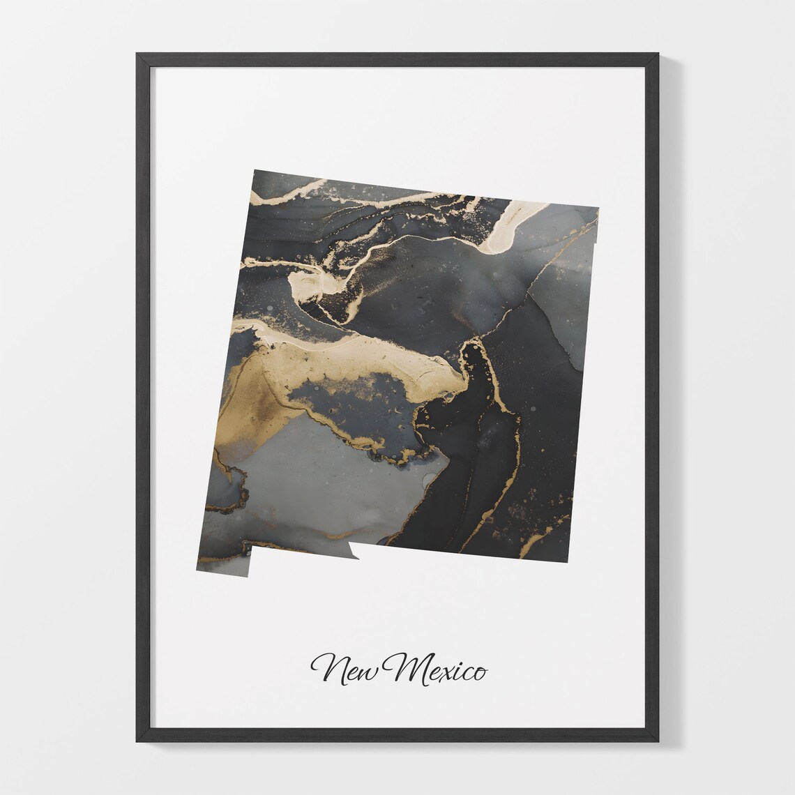 New Mexico Black And Gold Marble Map Minimalist Elegant Art Poster