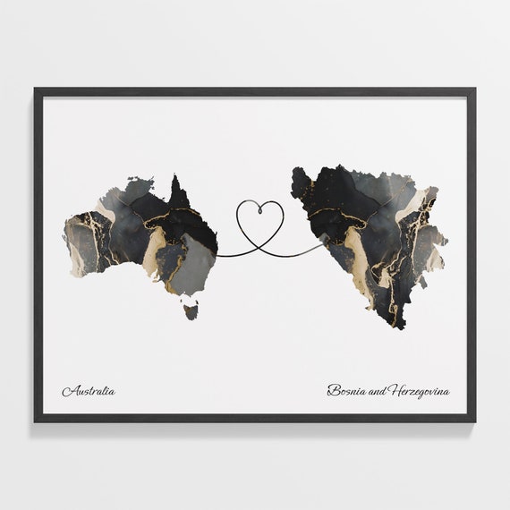 Australia To Bosnia And Herzegovina Travel Map Poster