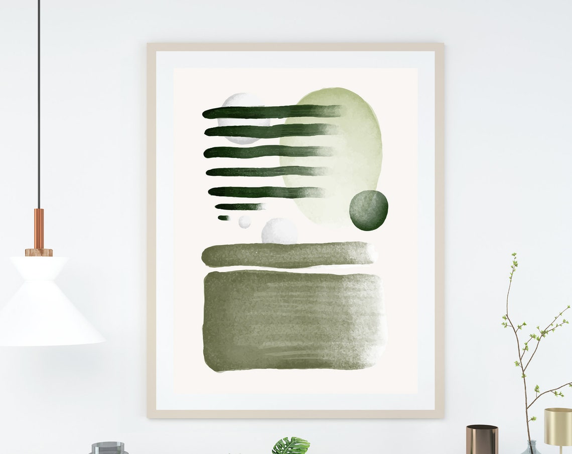 Deep Green Abstract Brushstroke Minimalist Modern Poster Art