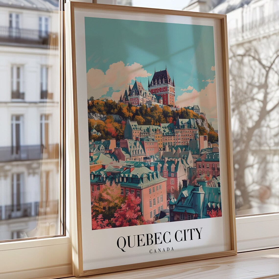 Quebec City Canada Chateau Frontenac Old Town Autumn Travel Poster