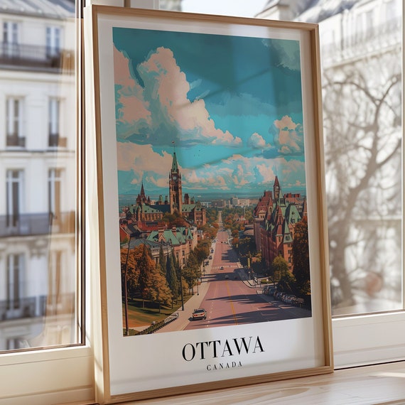 Ottawa City Poster Canada Wall Art Print Parliament Hill Illustration Urban Landscape Decor Skyline Travel Canadian Wallpaper